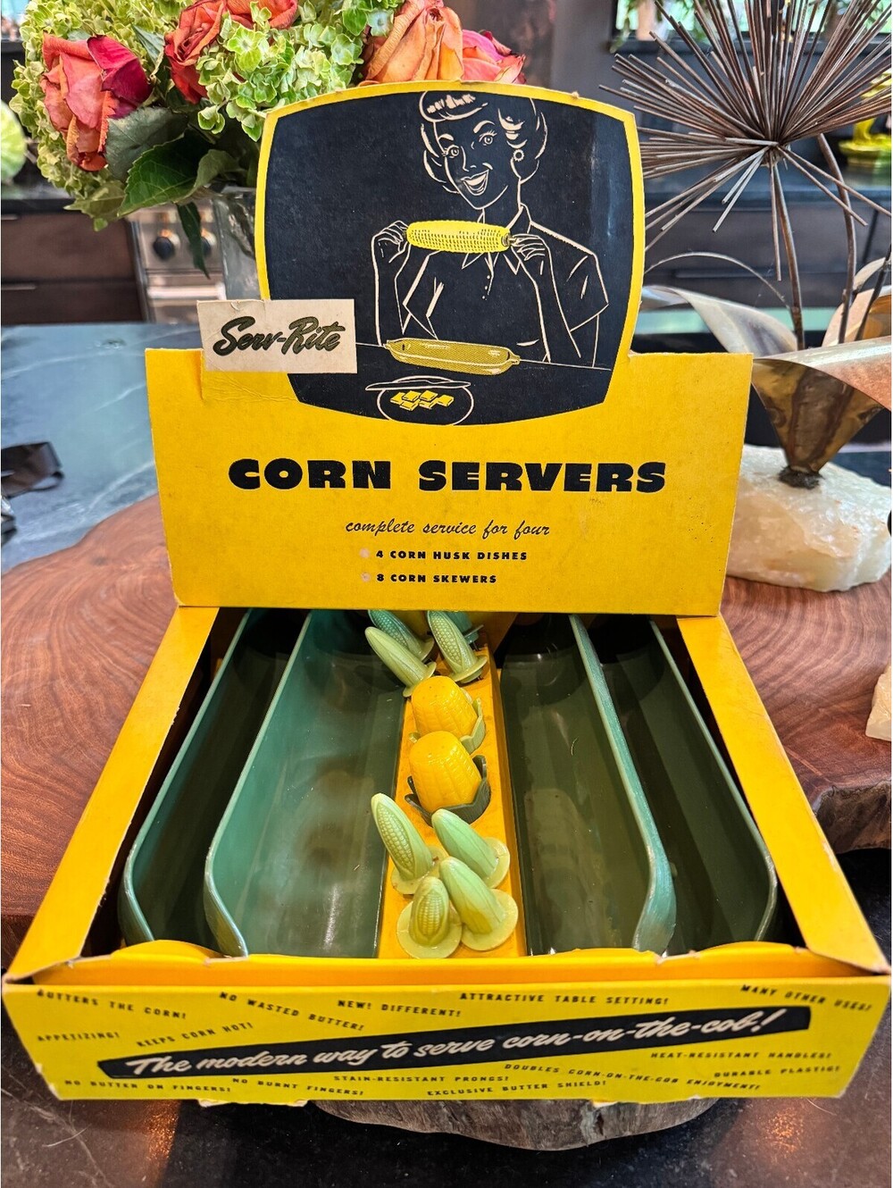 Vintage Mid-Century Serv-Rite Corn Servers Set – Complete & New in Box!